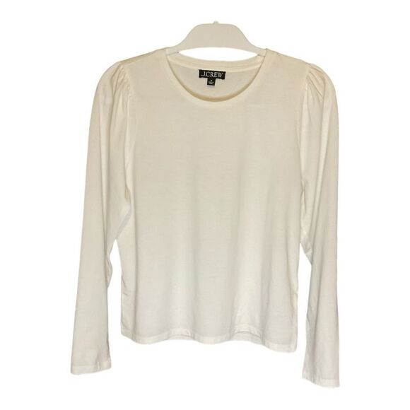J Crew White Puffed Sleeve Tee Size M - Picture 1 of 3